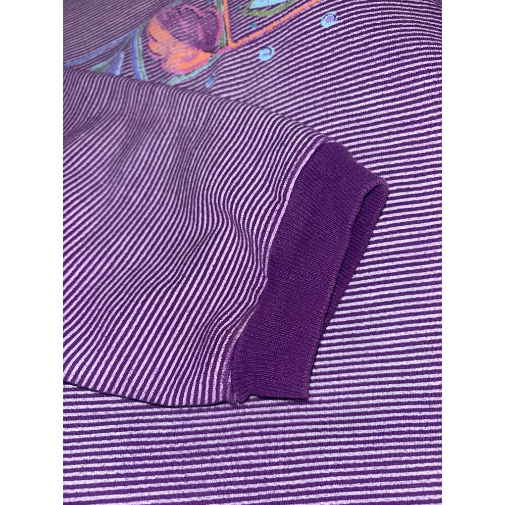 Fresh Produce V-neck Sweatshirt Purple Stripe L 100% Cotton Long Sleeve Beachy - Picture 4 of 11